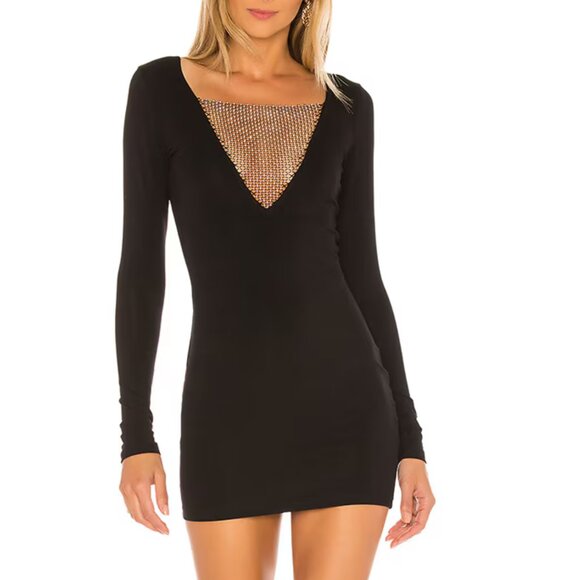 NWT SUPERDOWN Maris Deep V Mini Dress, Black, Size Medium - Picture 2 of 6